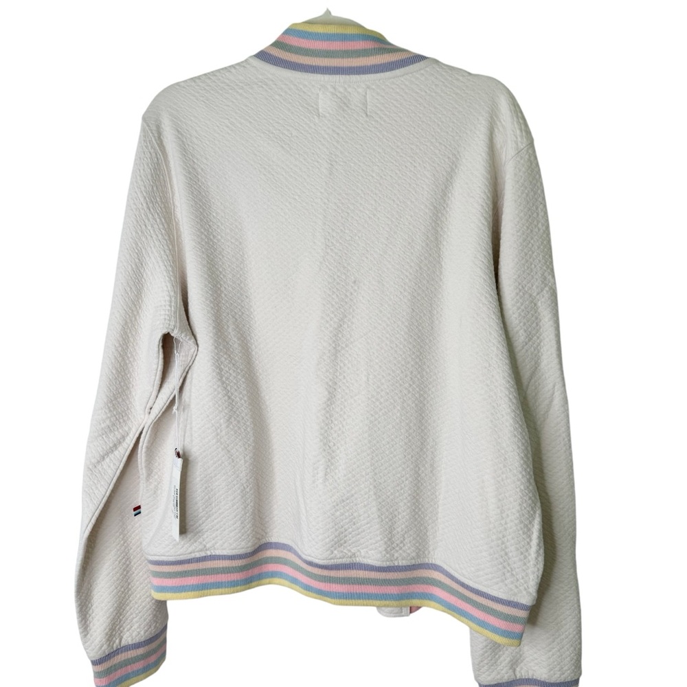 NWT SOL ANGELES Quilted Pastel Bomber Jacket in Ecru with rainbow bands XL - Picture 6 of 9